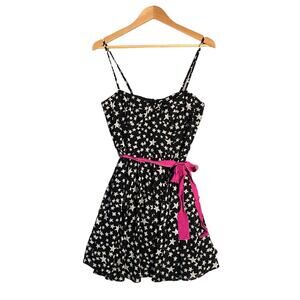 Y2k Pearl Georgina Chapman Marchesa Black White Star Print Dress Pink Belt Fairy